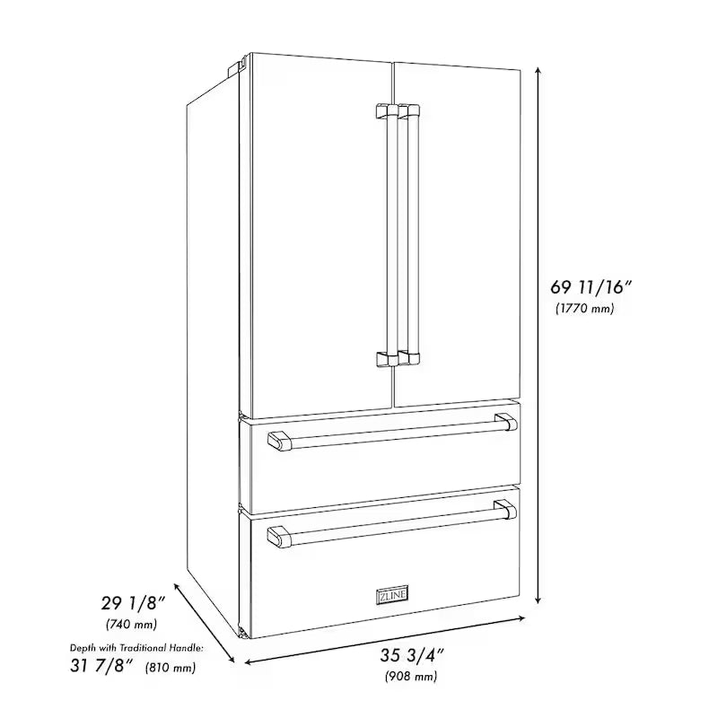 36 in. 4-Door French Door Refrigerator with Ice Maker in Stainless Steel O14451