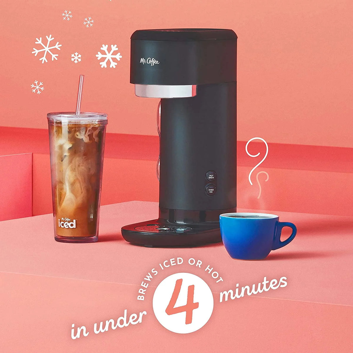 Black Single Serve Iced and Hot Coffee Maker with Tumbler J316