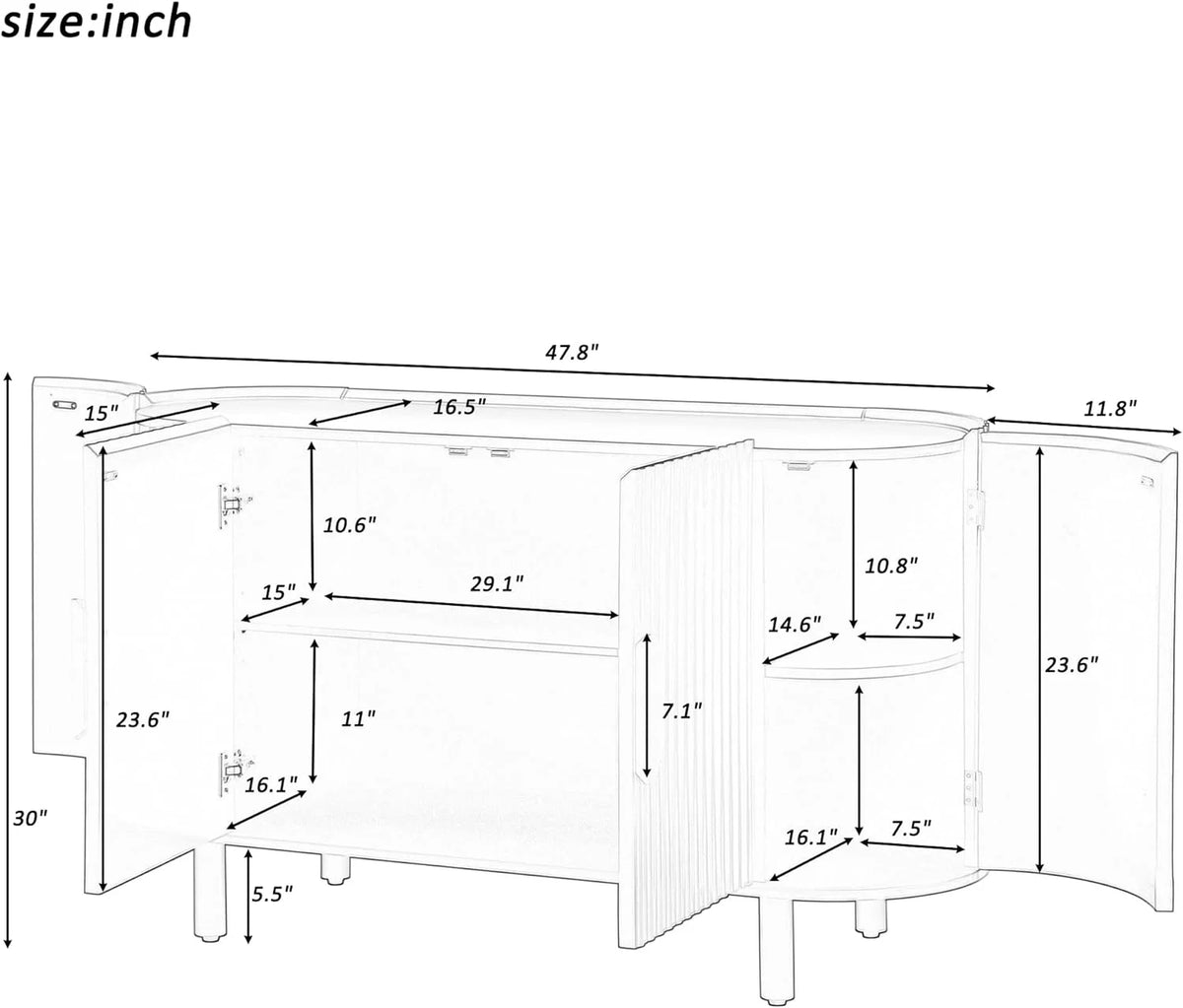Black Curved Sideboard Cabinet with Adjustable Shelves D642764