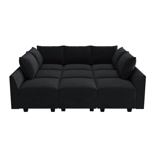Black Modular Sectional Sofa with Storage Ottoman A144805