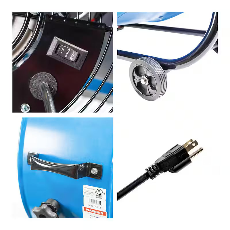 2 Fan Speeds Drum Fan in Blue with Snap-On Wheels W93967