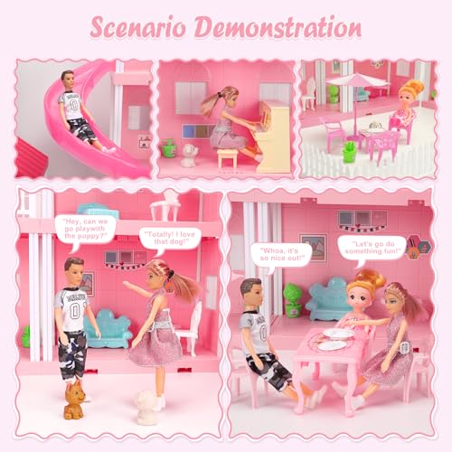 4-Story Dollhouse Playset with 2 Dolls and Accessories U2210