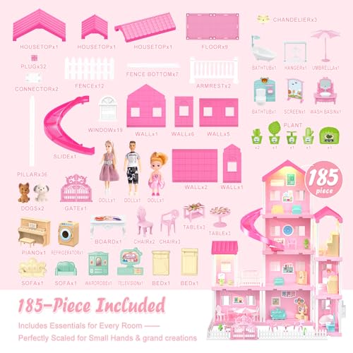 4-Story Dollhouse Playset with 2 Dolls and Accessories U2210