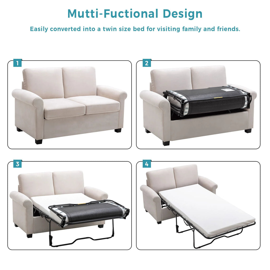 Beige Convertible Sleeper Sofa with Memory Mattress C290