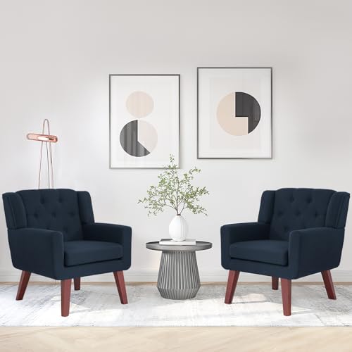 Beige Set of 2 Linen Fabric Button-Tufted Accent Chair K116