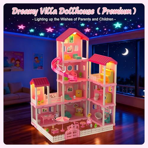 4-Story Dollhouse Playset with 2 Dolls and Accessories U2210