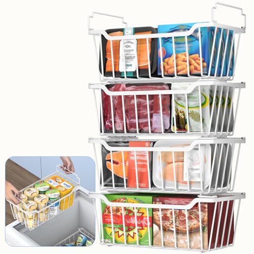 4 Pack Stackable Freezer Organizer Bins with Foldable Handle R61088