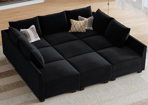 Black Modular Sectional Sofa with Storage Ottoman A144805
