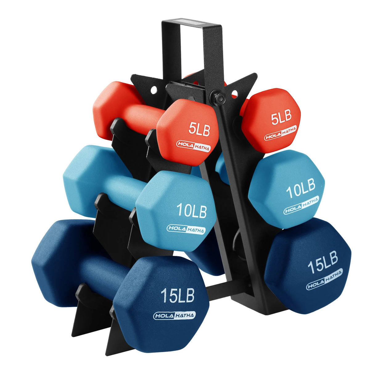 5, 10 & 15 Pound Neoprene Dumbbell Weight Set with Storage Rack J403576