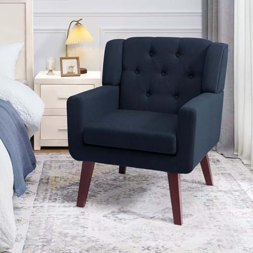 Beige Set of 2 Linen Fabric Button-Tufted Accent Chair K116