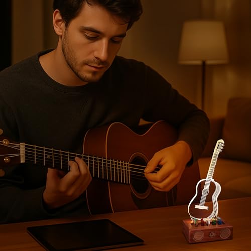 Acrylic Light Up Guitar Pick Holder with Wooden Base O86908