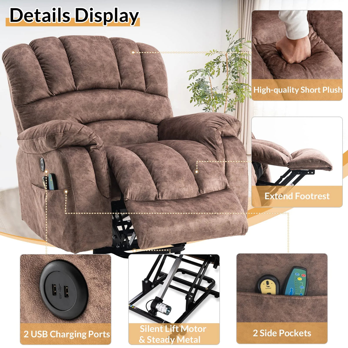 Large Power Lift Recliner with Massage and Heat M3712