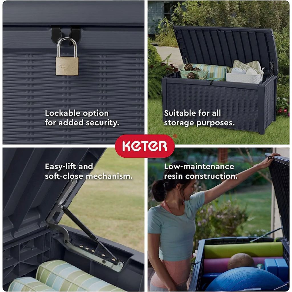 Grey 110 Gallon Plastic Outdoor Storage Deck Box Bench Q74084