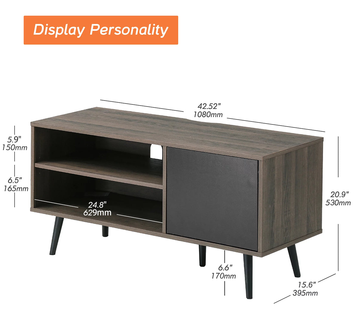 Mid Century Wood TV Stand with Storage J215574