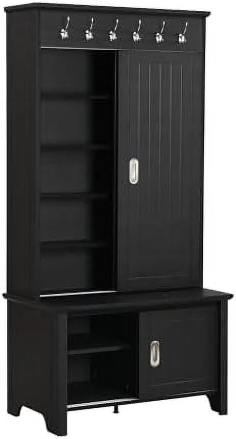 Black Hall Tree with Shoe Drawers and Bench R351806
