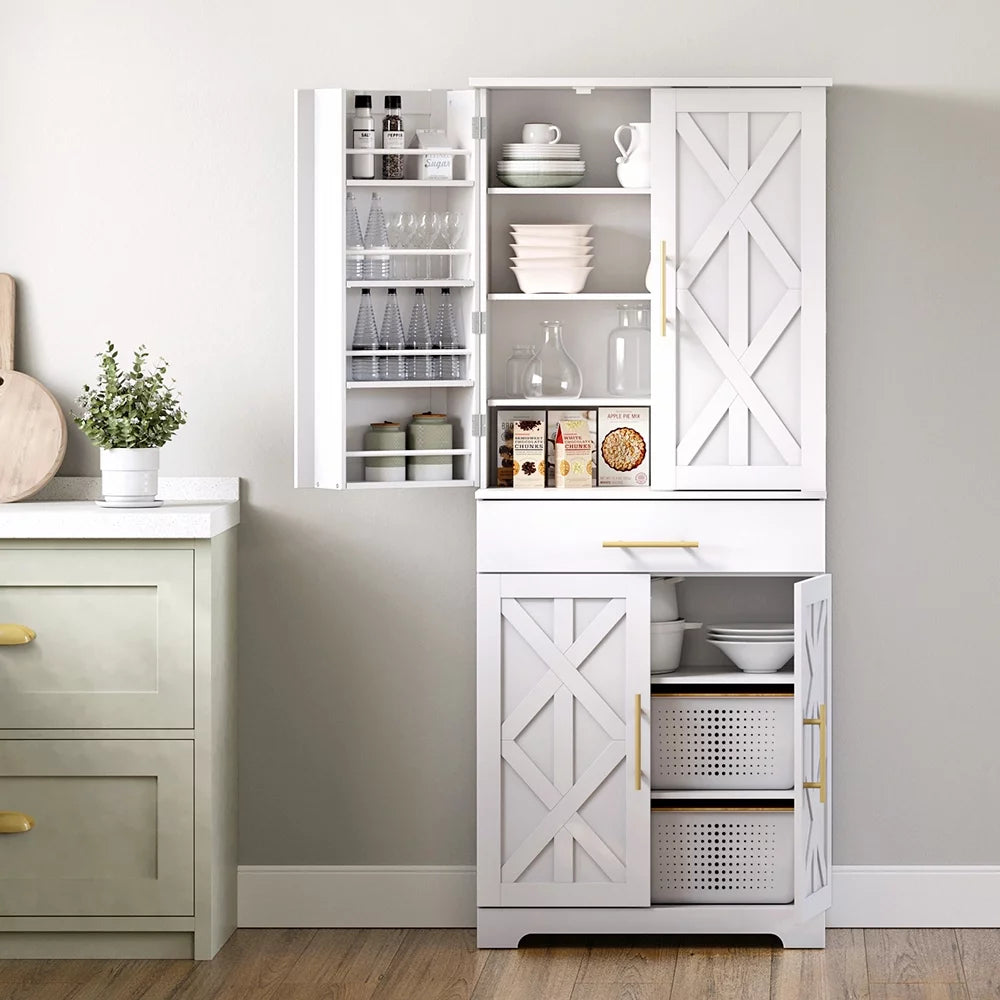 White 72" Kitchen Pantry Cabinet A228