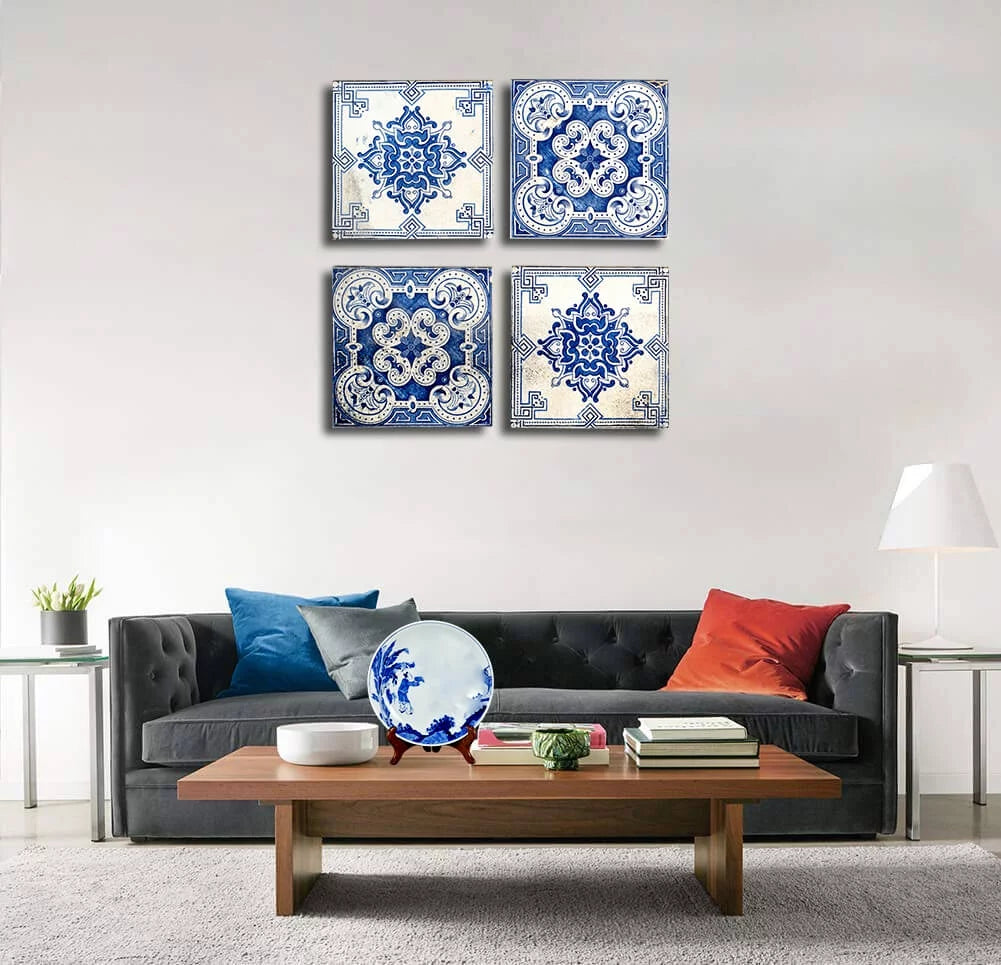 Canvas Floral Pattern Wall Art Set of 4 12x12 inches Z240