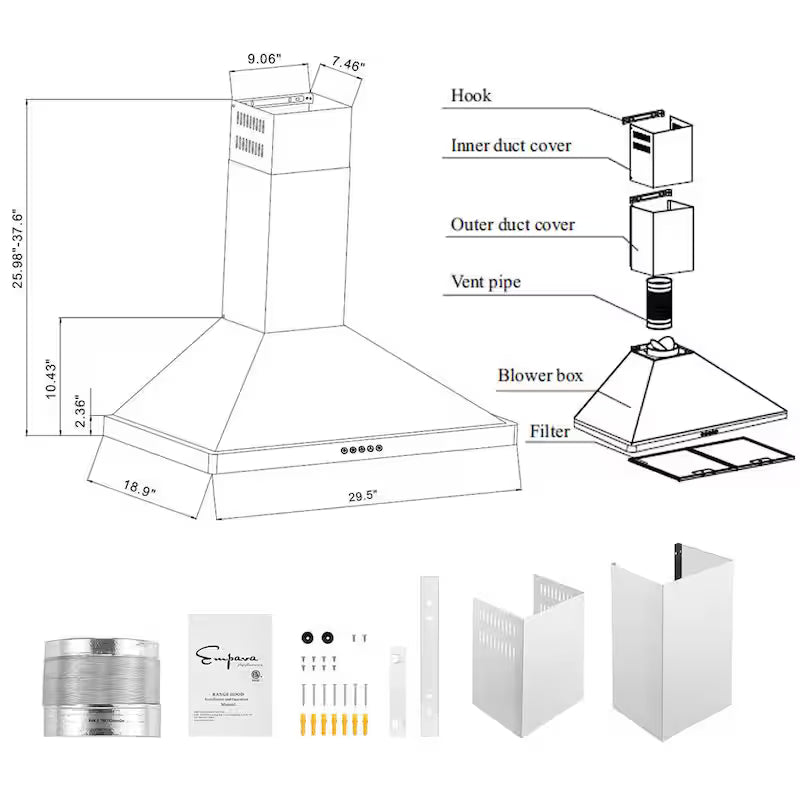 30 in. 400 CFM Stainless Steel Wall Mount Range Hood with Light A373