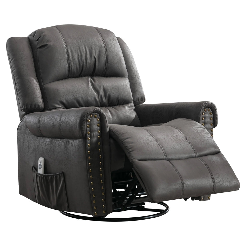 Gray PU Leather Swivel Recliner Chair with Massage and Heat T4946