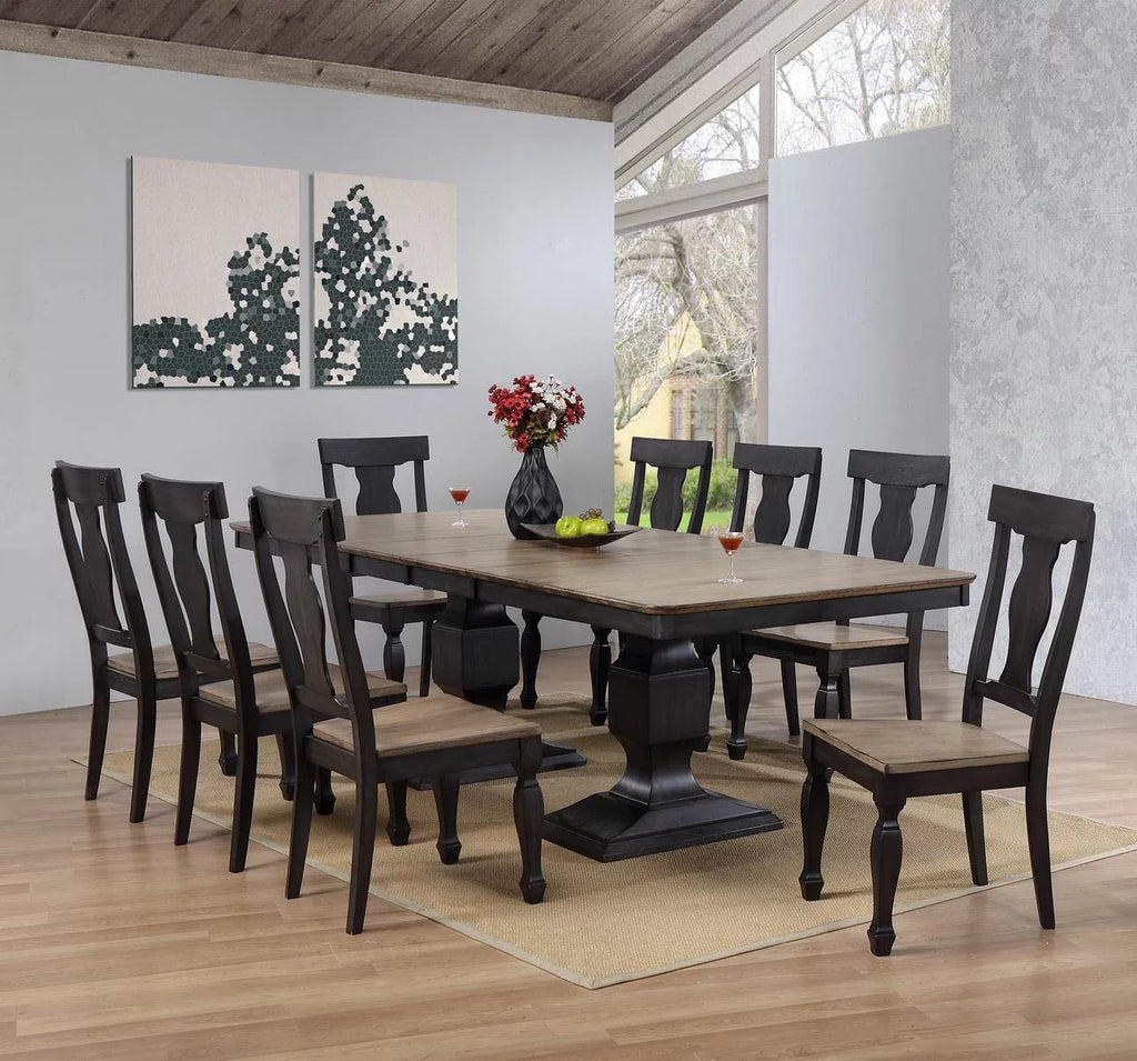 9 Piece Charcoal Oak Wood Dining Room Set Q3233