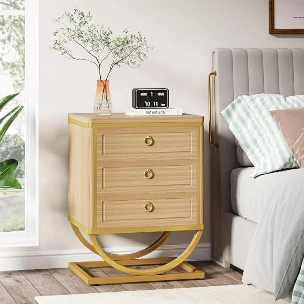 3 Drawer Walnut Wood Nightstand F678