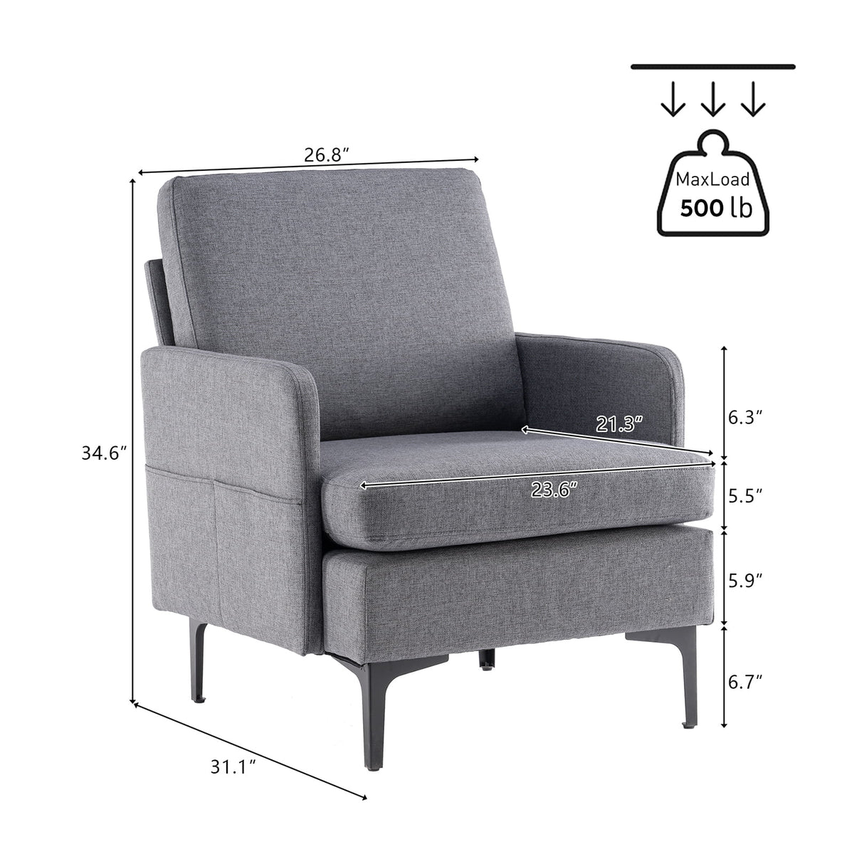 Velvet Upholstered Accent Chair with Wood Legs D897305