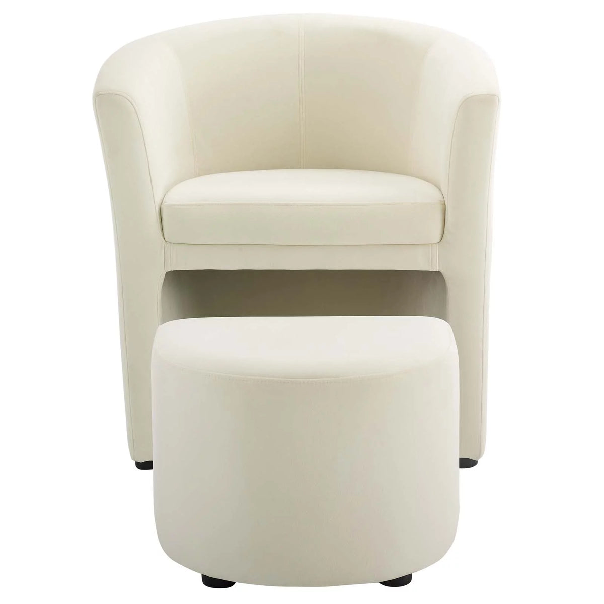 Ivory White Velvet Accent Chair and Ottoman W9870