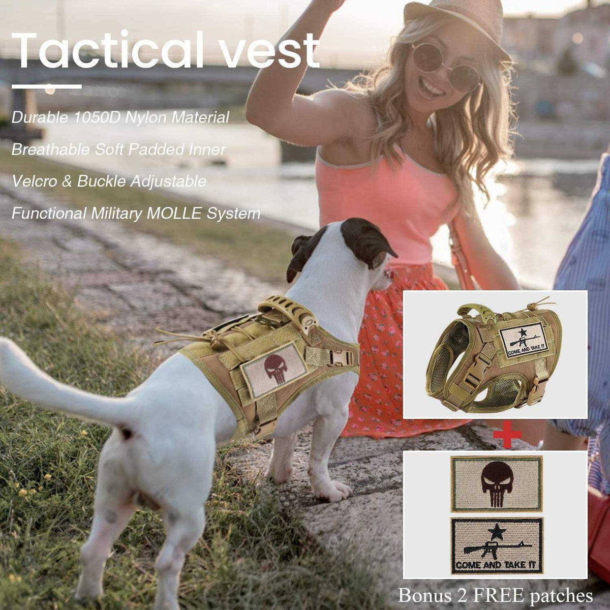 Adjustable MOLLE Dog Training Harness with Rubber Handle Y349822