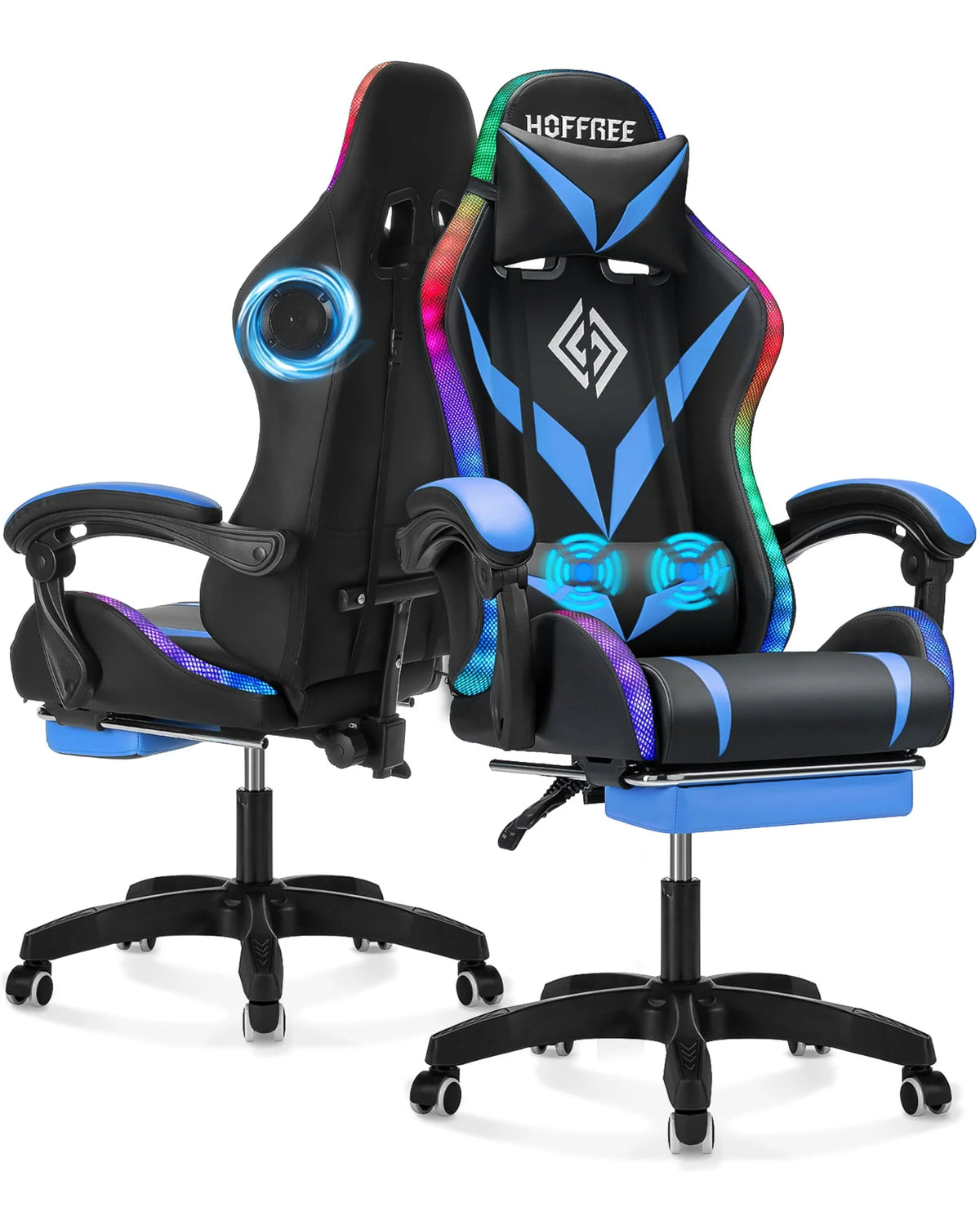 PU Leather Gaming Chair with Footrest and LED Lights E3948
