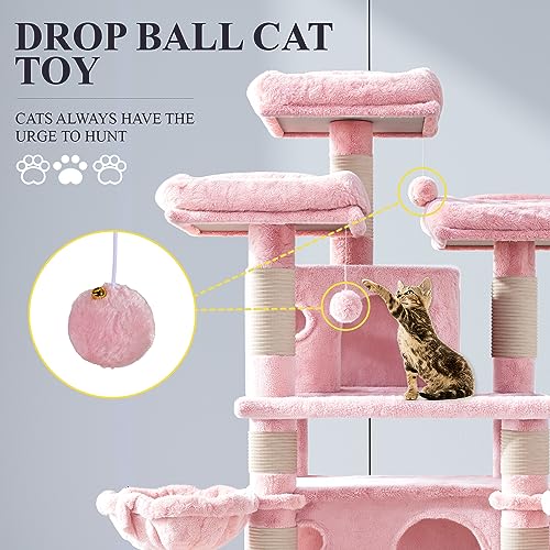 68 Inches Cat Tree Multi-Level Smokey Grey W21005