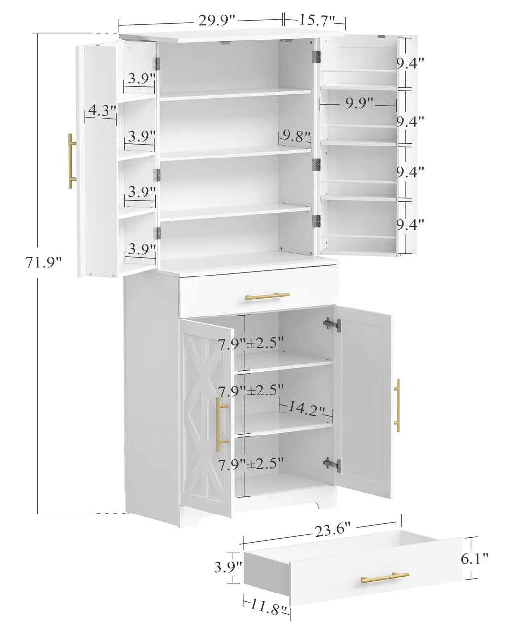 White 72" Kitchen Pantry Cabinet A228