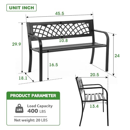 Black Metal Outdoor Bench with Plastic Backrest and Armrests E29405