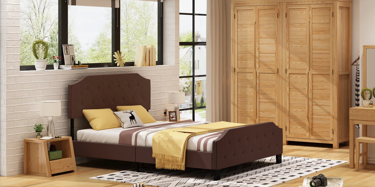 Upholstered Tufted Platform Bed Frame Queen Brown O233688