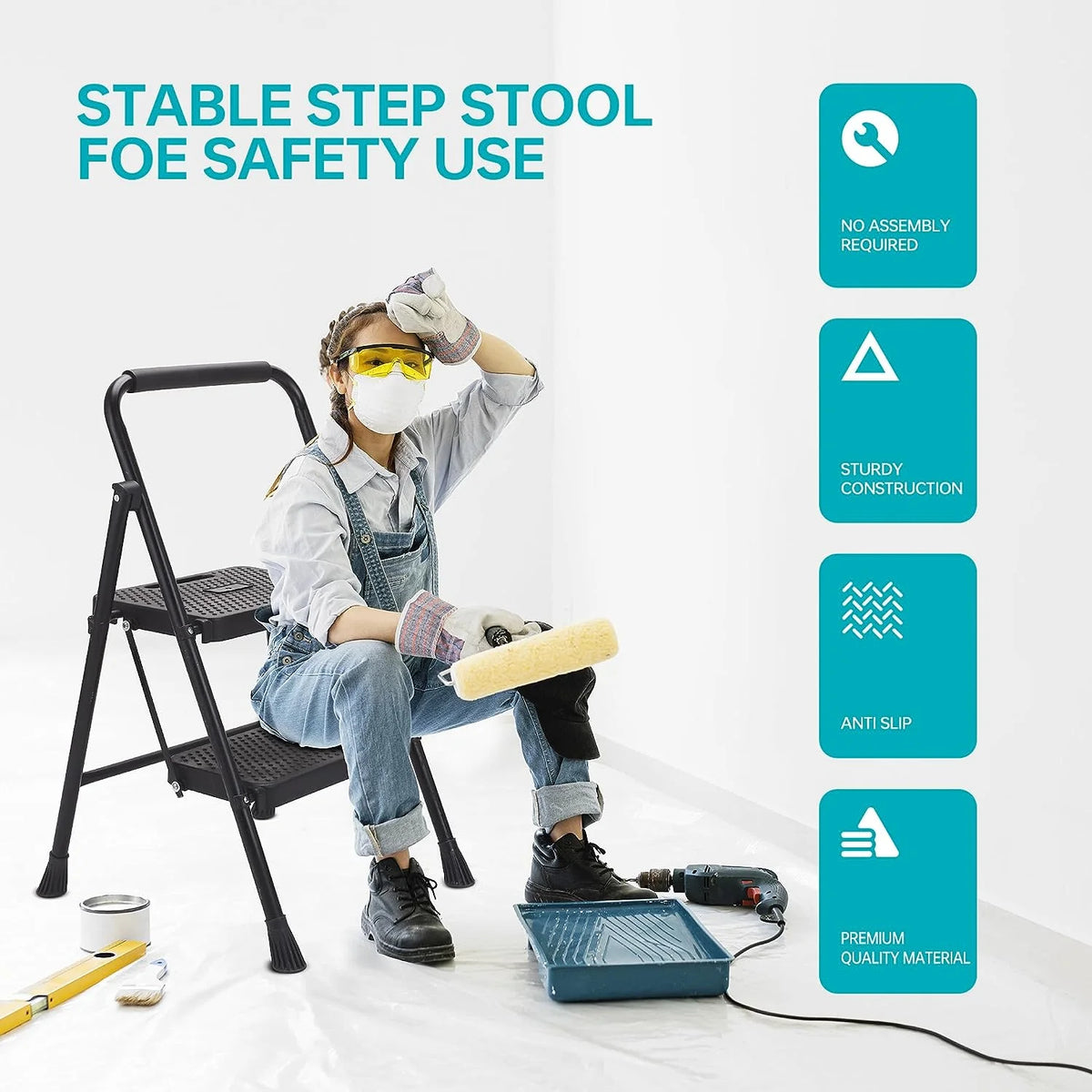 5 Step Lightweight Folding Steel Ladder 330lb Capacity N65437