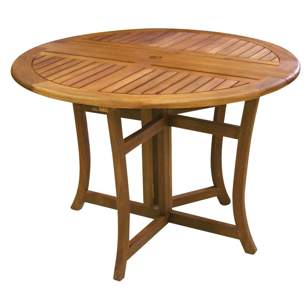 Outdoor Folding Wood Patio Dining Table 43-inch Round with Umbrella Hole N8875