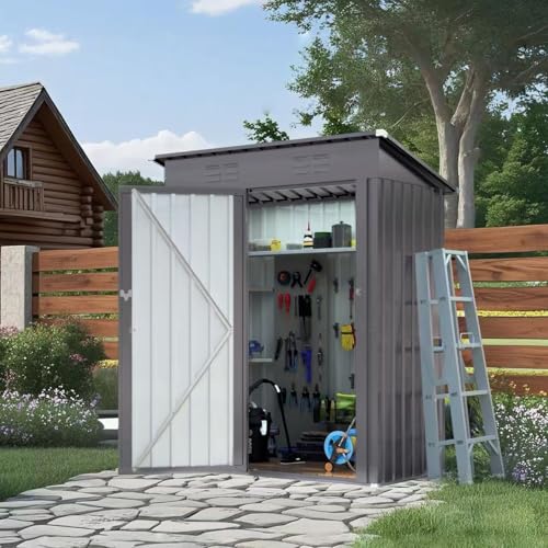 5'x3' Gray Metal Outdoor Storage Shed with Windows and Lockable Door F751608