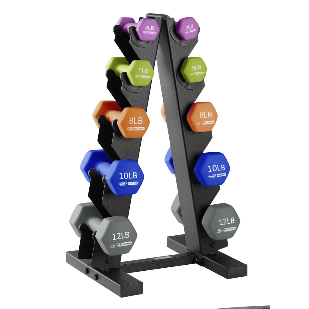 3, 5, 8, 10, & 12 lb Neoprene Hexagon Dumbbell Weight Set with Stand Y2682