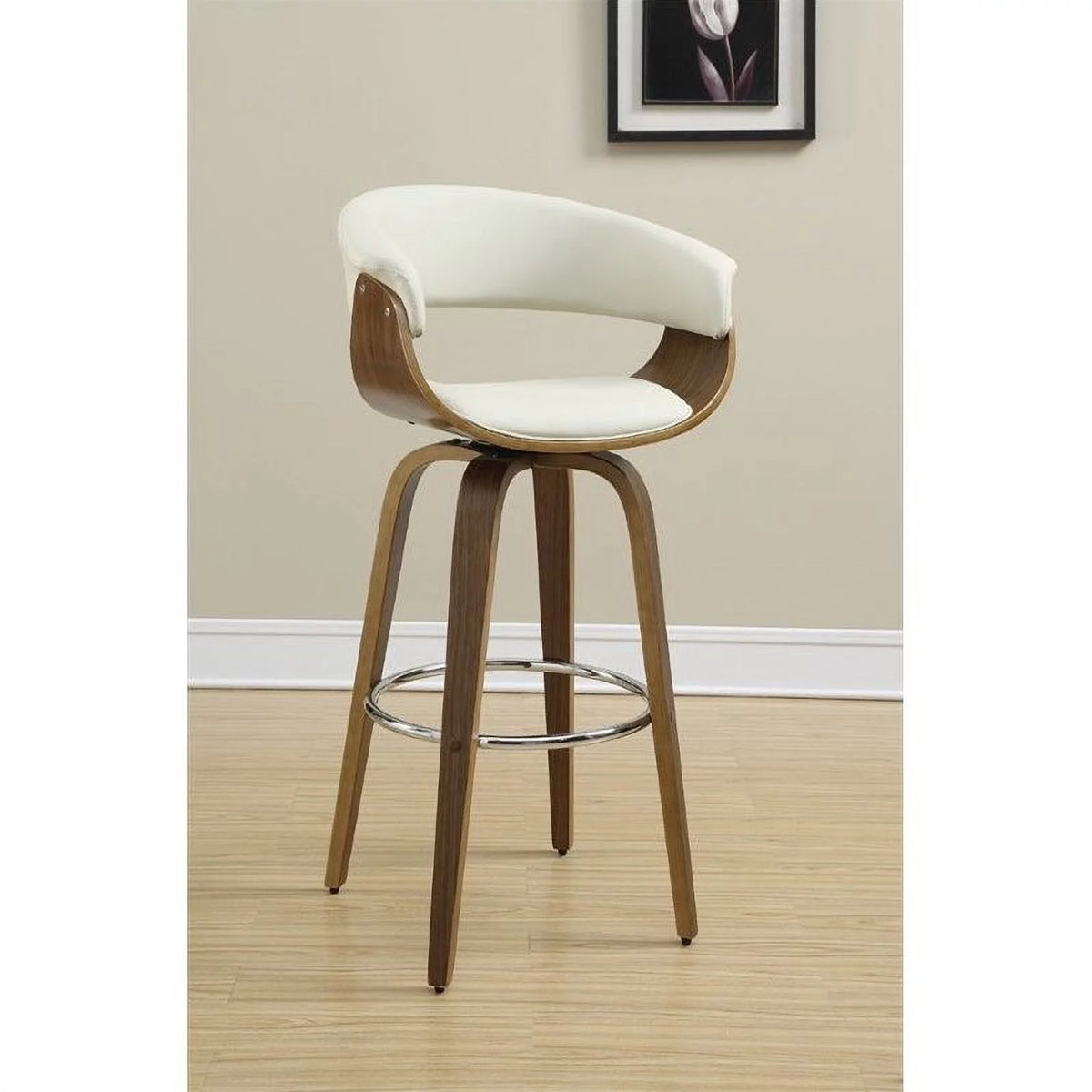Set of 2 White Upholstered Wooden Bar Stools Q2114