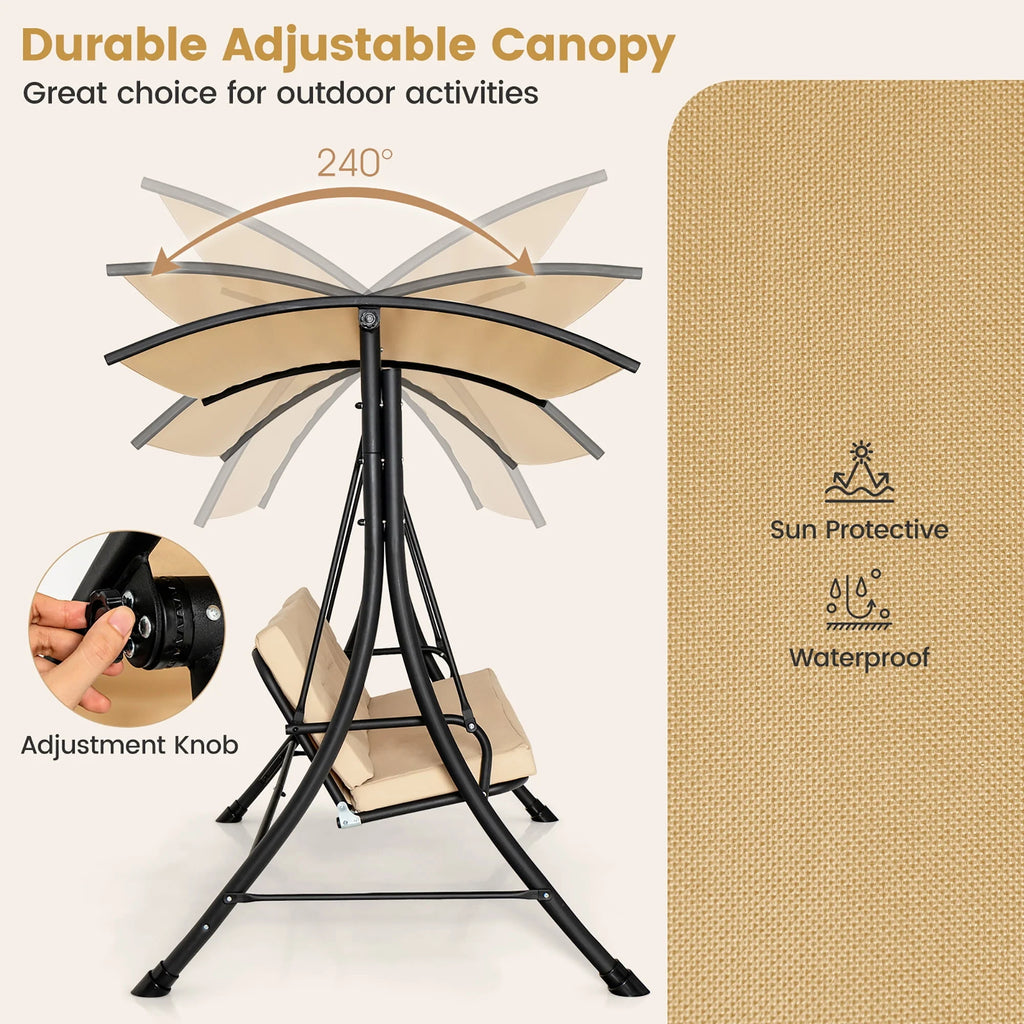 3 Person Patio Swing Chair with Cushions and Canopy A904660