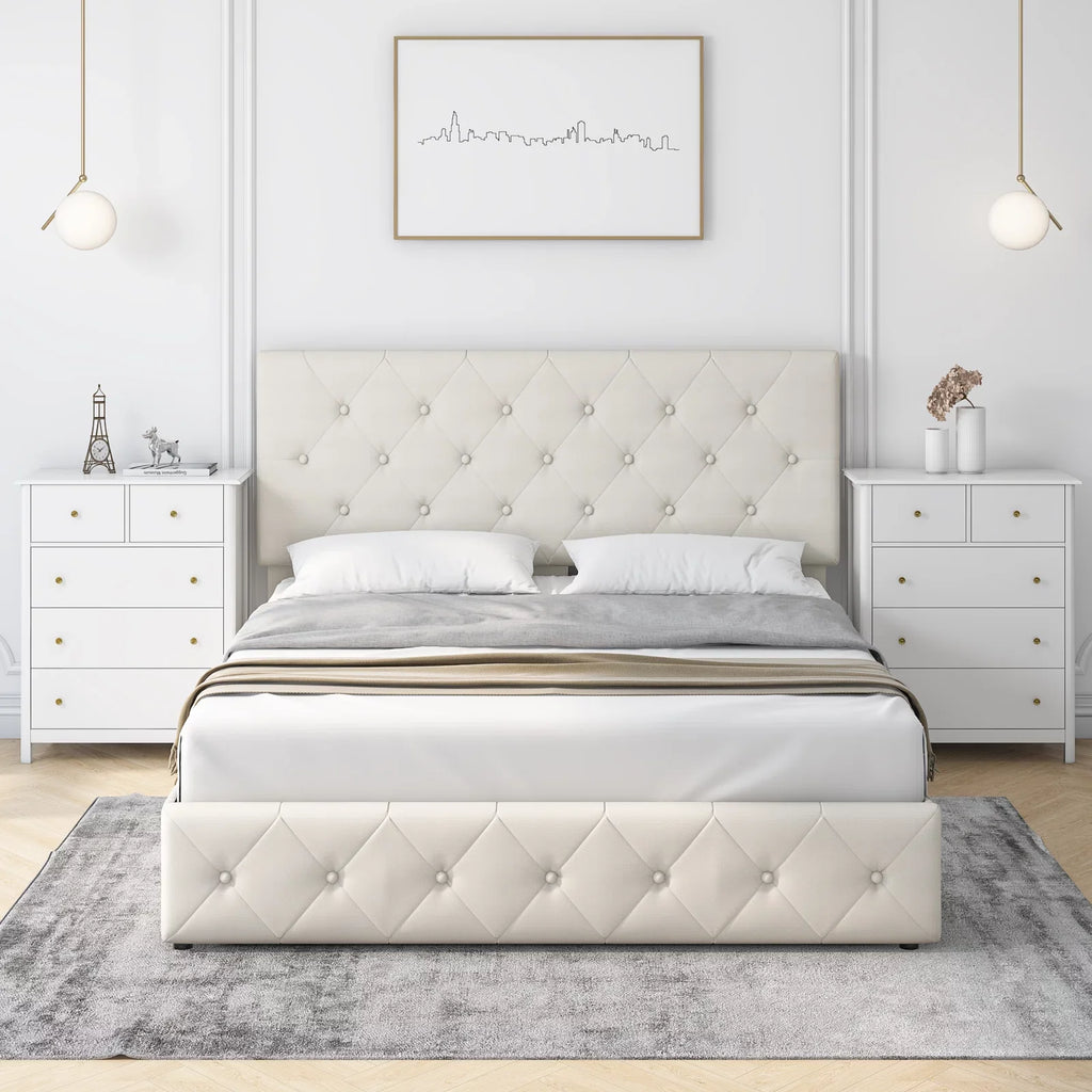Queen Size 4 Drawer Upholstered Platform Bed with Adjustable Headboard G43720