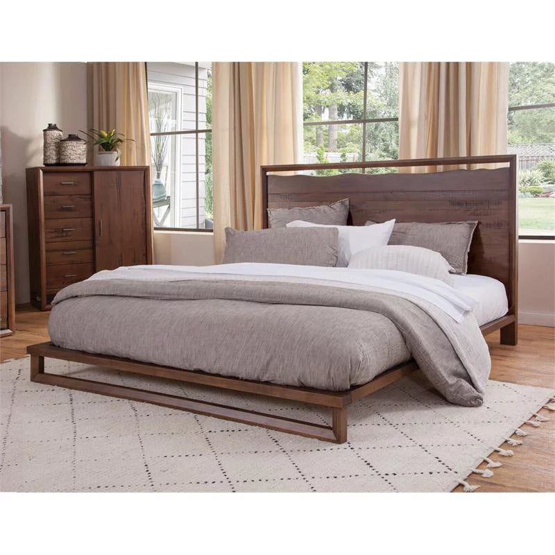 Queen Mocha Brown Wood Platform Bed D1049