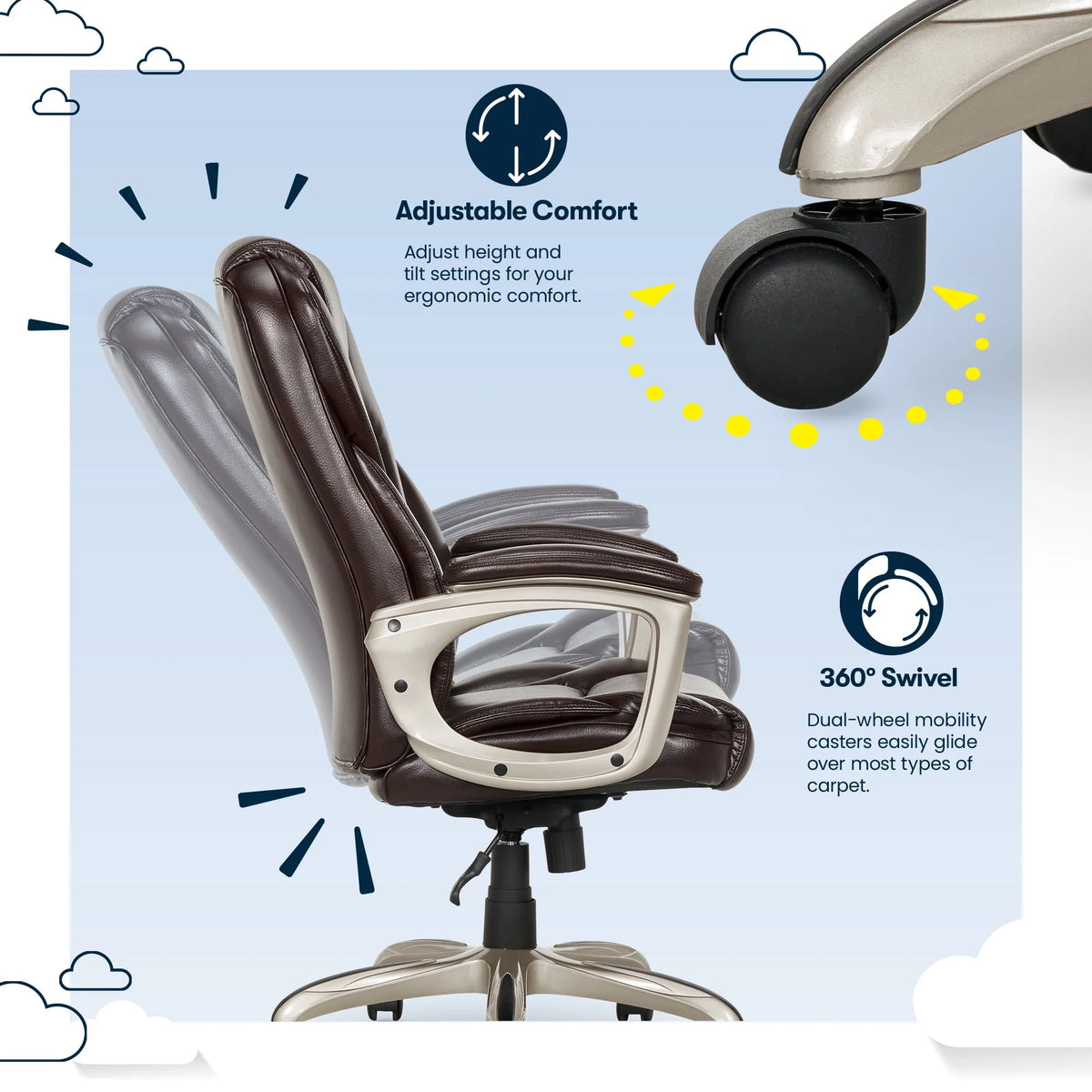 Black Bonded Leather Office Chair with Memory Foam D7889