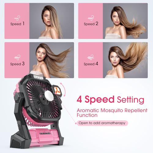 Portable Rechargeable Fan 20000mAh with LED Lantern Pink A6393