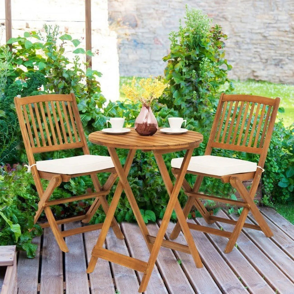 3-Piece Wooden Bistro Set with Cushioned Chairs P88696