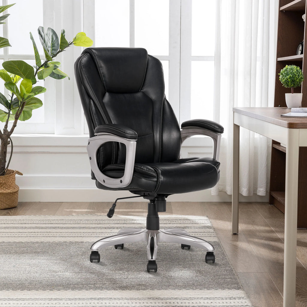 Black Bonded Leather Office Chair with Memory Foam D7889