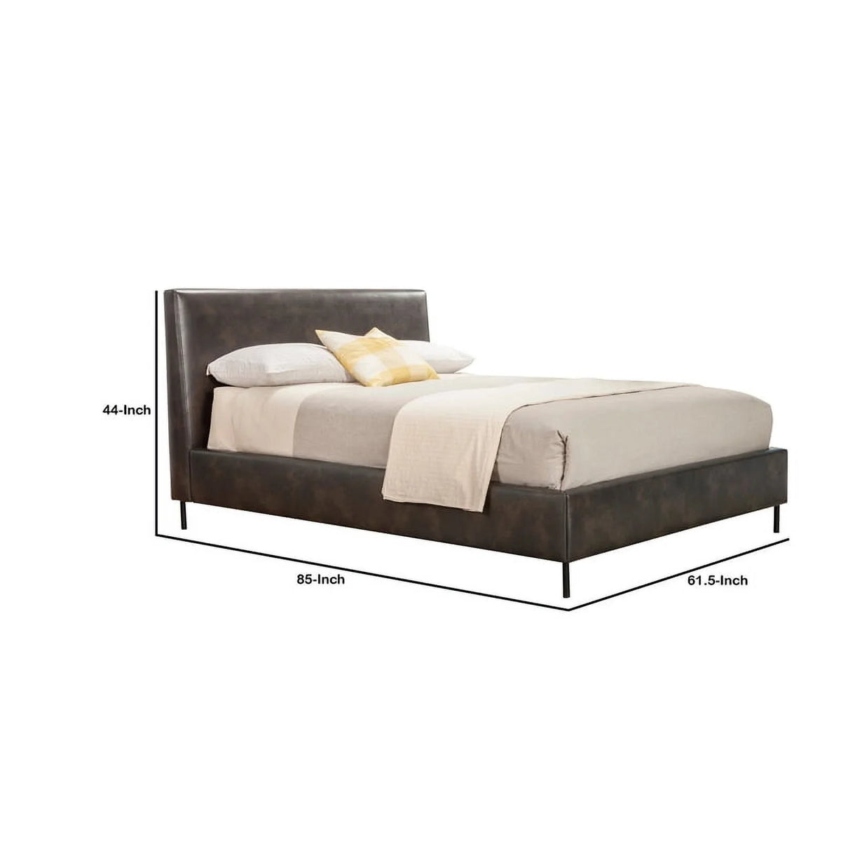 Gray Faux Leather & Solid Wood King Bed with Metal Legs N7962