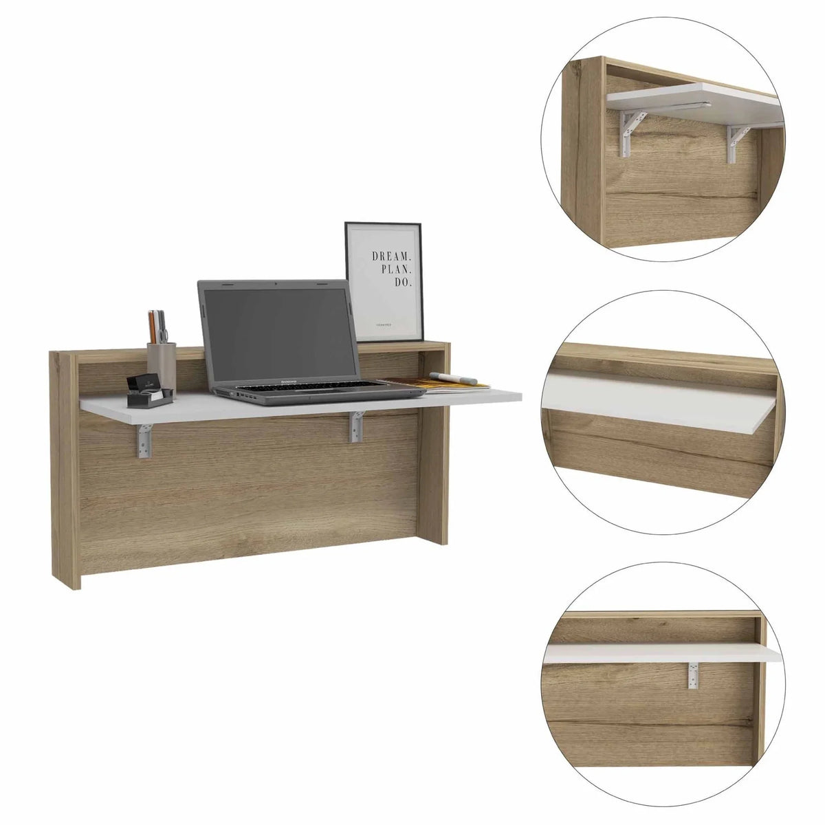 White Natural Folding Floating Desk N971472