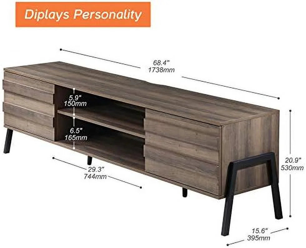 Mid-Century Modern TV Stand for 75+ Inch TV with Cabinet & Metal Leg B34763