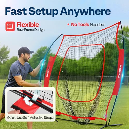 7x7 Ft Baseball Softball Practice Net with Batting Tee and Carry Bag J76239