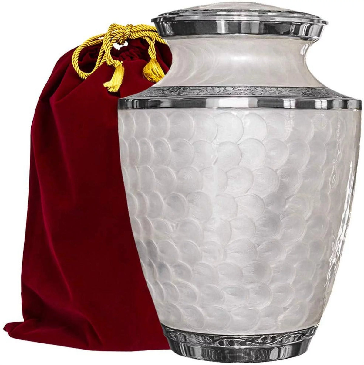 Extra Large White Adult Cremation Urn with Velvet Bag U105003